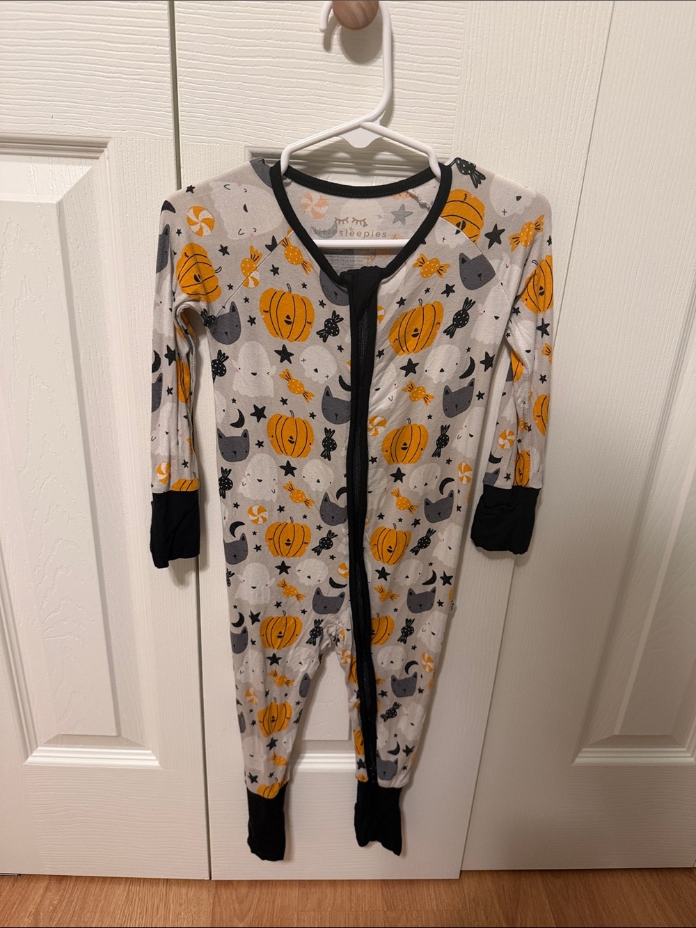 Little Sleepies Gray & Orange Pumpkin and Cat Footie One-Piece
